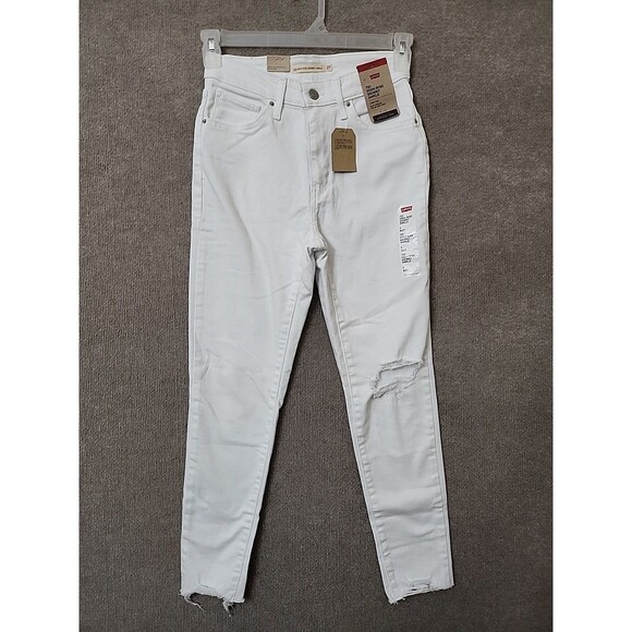 Levis 721 High Rise Skinny Ankle Jeans Womens 27 White Stretch Raw Hem NEW - Picture 1 of 13